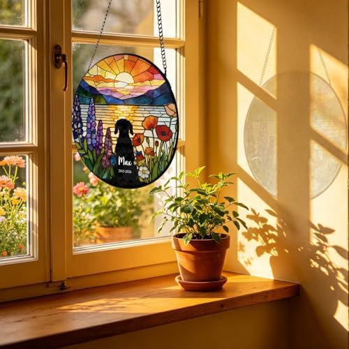 Personalized Dog Loss Sympathy Suncatcher Gift, Custom Dog Memorial Stained Glass Window Hanging, Pet Portrait Memorial Sun Catcher Gift with Name for Loss of Dogs Pet Loss Dogs Lover 11.81" - Image 5