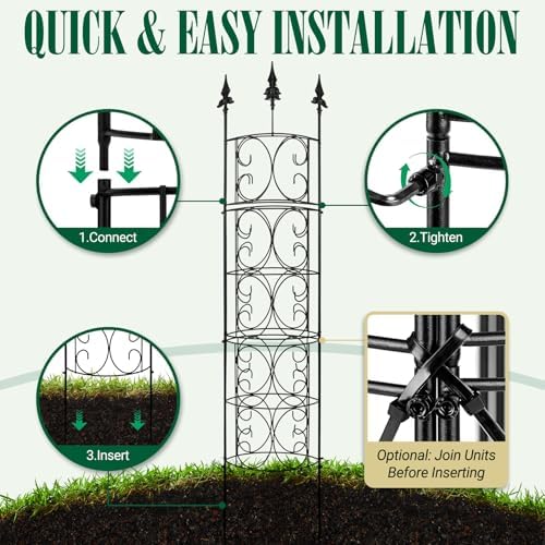 2 Pack 56.7'' H x 12'' W Garden Trellis for Climbing Plants Outdoor, Rustproof Metal Garden Flower Trellis, Rose Trellis for Outdoor Indoor Climbing Plants Clematis Vines Flowers Potted Plants, Tomato - Image 5