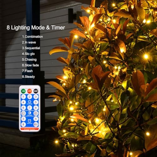 100FT Solar Outdoor String Lights Extra Long 300 LED with USB Charging & Remote & Memory Solar Powered Christmas Tree Lights Waterproof for Outside Porch Tree Garden Patio Wedding(Warm White) - Image 3