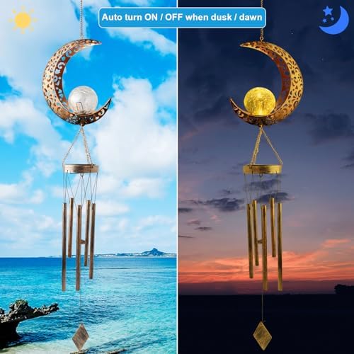 Moon Wind Chimes Solar Outdoor, Mother's Day Wind Chime Gift for Mom, Women, Grandma, Garden Courty ard Lawn Decor, Thanksgiving Gifts, Moon Gifts, Wind Chimes for Outside - Image 4