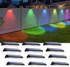 Solar Fence Lights Outdoor - Warm White & RGB 6 Color, Dusk to Dawn Solar Deck Light, Solar Lights Outdoor IP65 Waterproof, Garden Lights for Outside/Backyard/Railing/Step/Patio/Wall (12 pack) by LIANGLOME