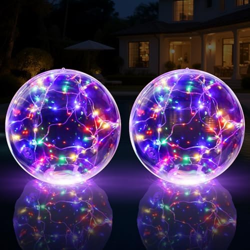 14 Inch Solar Floating Pool Lights, 2PK Colorful Solar Light Up Pool Balls by Niceput