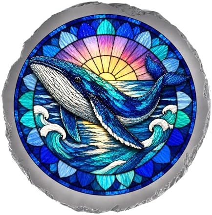 Magnolia Garden 10-Inch Humpback Whale Stepping Stone - Faux Stained Glass Ocean Marine Garden Stone, Weather-Resistant Resin Pathway Accent, Nautical Sea Life Outdoor Yard Decor & Walkway Plaque by DicksonsGifts