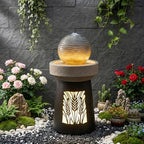 32.1" H Modern Wheat Field Outdoor Water Fountain with LED Lights and Pump, Floor Standing Waterfall Feature Outdoor Garden Fountain for Garden, Porch, Patio and Backyard Decor - Image 2