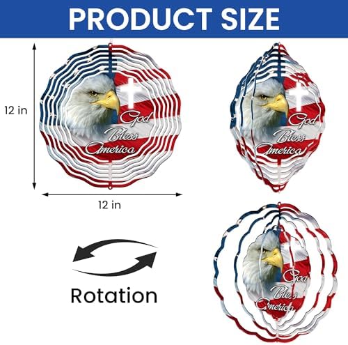 Patriotic Eagle God Bless America Wind Spinner MLN2625WS, 12 inches - 3D Hanging Wind Spinners Outdoor, Yard, Garden Decor - Image 6