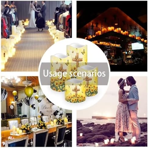 LED Flameless Candles with Remote Set of 4 Sunflower Cross Battery Operated Pillar Candles with Timer Color Changing Electric Candles for Wedding Table Festival Decorations - Image 7