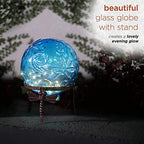 Alpine Corporation 13" Tall Indoor/Outdoor Pearlized Blue Glass LED Gazing Globe with Stand - Image 6