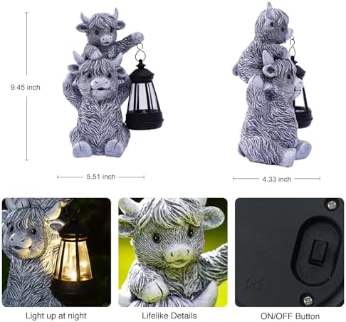 Goodeco Highland Cow with Solar Lantern Garden Statue - Image 2