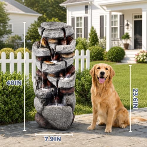 Outdoor Water Fountain 7-Tiers Cascading Rock Waterfall - Image 2