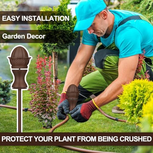 Tandefio 3 Pcs Garden Hose Guide Stake 12 Inch Heavy Duty Resin Hose, Brown - Image 4