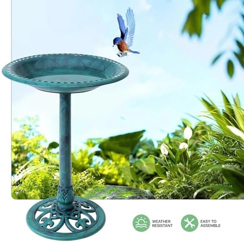 VECELO 28" Pedestal Outdoor Bird Bath for Outside, Vintage Bronze Polyresin Lightweight Antique, Yard/Garden Decoration, Green - Image 3