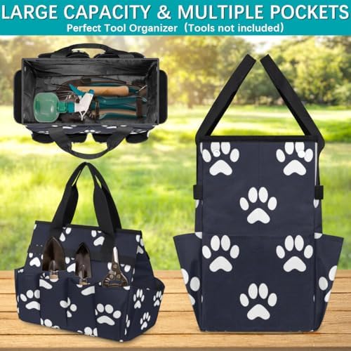 Dog Bones Paw Garden Tool Bag Organizer Heavy Duty Dog Paws Gardening Tote Bag with 10 Pockets for Women Men Gardening Gifts - Image 5