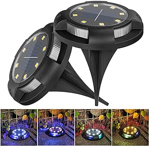 Solar Ground Lights, 8+4 LED Outdoor Solar Disk Lights, Waterproof Bright in-Ground Lights Solar Garden Lights for Landscape Deck Walkway Outdoor, 4 Pack - Image 2