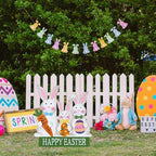 YEAHOME 3 Metal Bunny Decorative Garden Stakes for Easter Decor, Grey, Outdoor Decoration, Cottage Style, Water Resistant, Happy Easter Yard Sign - Image 2