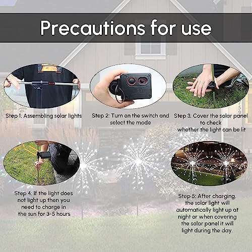 Solar Garden Firework Lights Outdoor Waterproof, 4 Pack Solar Powered Art Stake Twinkle Lighting for Outside Decor, 120 LED Sparklers String Lights for Yard Pathway Christmas Decorations(White) - Image 6