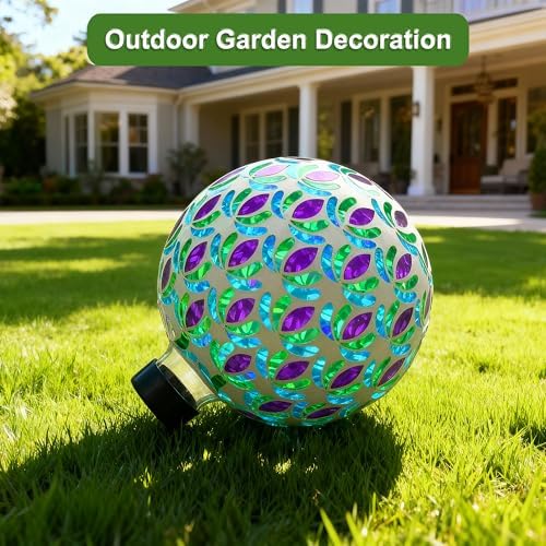 VOREEN 8” Mosaic Glass Gazing Ball — Purple Teal & Green Garden Sphere, Weather-Resistant Outdoor Yard & Patio Decoration, Fade-Free, Four-Season Use - Image 4