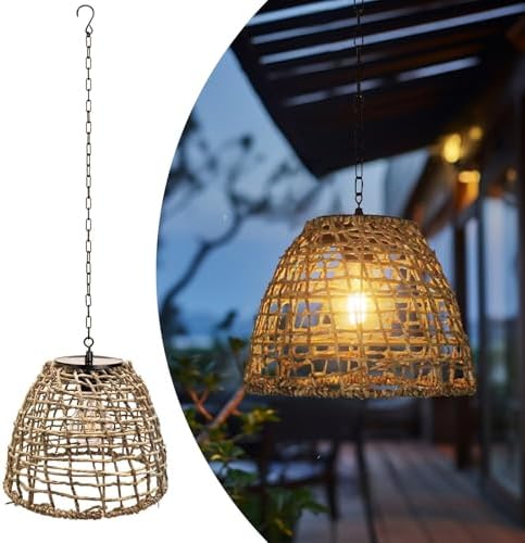 Rattan Solar Hanging Lantern, Outdoor Waterproof Chandelier Light by HERJIATK