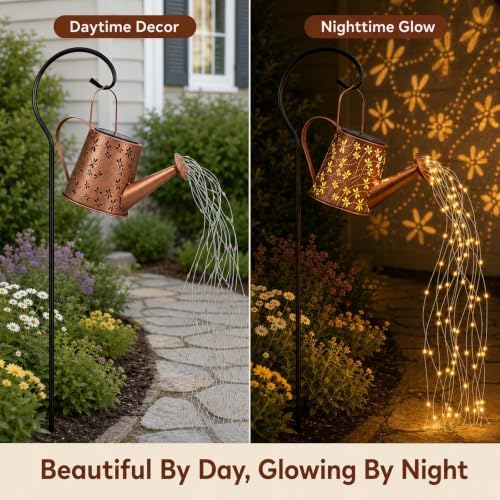 Solar Watering Can Lantern, Large Size, Dragonfly Design, LED String Lights - Image 4