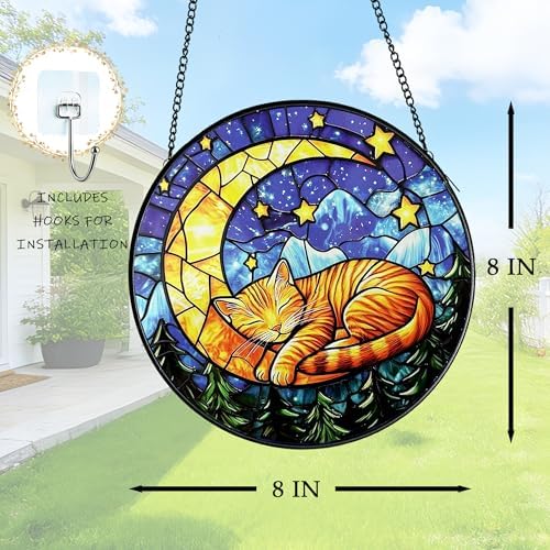 Cat Stained Glass Suncatcher Window, Cat Sun Catchers Indoor Window, Suncatcher for Mom/Women (Moon Sleeping) - Image 3