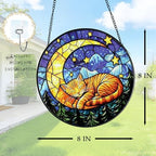 Cat Stained Glass Suncatcher Window, Cat Sun Catchers Indoor Window, Suncatcher for Mom/Women (Moon Sleeping) - Image 3