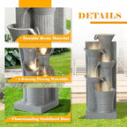 24" H Water Fountain Outdoor, 5-Tiers Cascading Resin Garden Fountains, Indoor Waterfalls Fountain with LED Lights, Bamboo-Shaped Bird Bath Fountains for Patio, Balcony, Yard (Light Gray) - Image 5