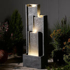 Bumilgar 39" Modern Outdoor Water Fountain with LED Lights – Grey Tiered Geometric Indoor Waterfall Fountain for Garden, Lawn, Porch or Backyard Décor, Floor Standing Resin Patio Water Feature Outside by Bumilgar