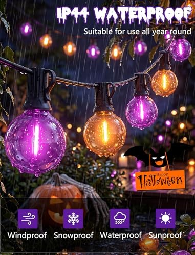 25FT G40 LED Outdoor Halloween String Lights, Orange and Purple Halloween Decorations Lights with 27 Shatterproof Globe Bulbs(2 Spare), Hanging Patio Lights for Holiday Balcony Backyard Party Garden - Image 3