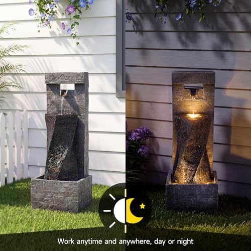 40" High Outdoor Water Fountain with 3 LED Lights, Cascading Waterfall Fountain with Whisper-Quiet Pump, Featuring Natural Stone Look for Garden, Patio, Yard, Grey - Image 5