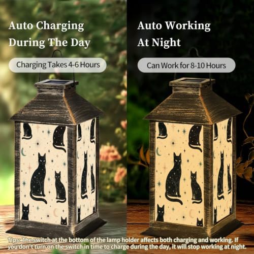 Mid Century Modern Black Cats Solar Lanterns Outdoor Waterproof - Image 3