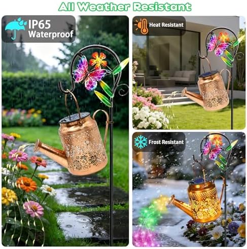 Butterfly Solar Lights Outdoor Solar Watering Can Lights with Shepherd Hook - Image 4