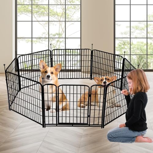 Getlay Garden Fence with Gate 36 in(H)×27 in(L) 4 Panels, Heavy Duty Iron Animal Barrier Fence, Rabbit Fence for Garden, Suitable for Indoor Pet Or Outdoor Dog Fencing, Total 8.9 Ft(L), Black - Image 6