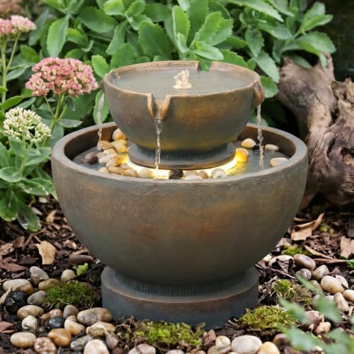 Sunlinua Small Modern Outdoor Water Fountain with Led Lights Tiered Cascading Waterfall Feature Water Fountain for Patio Garden Backyard Decking Home and Indoor Décor Gray - Image 4