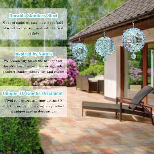 Peacock Wind Spinner, Peacock Gift for Women Men, 12in Spinfinity Designs Stainless Steel Hanging Wind Spinners with 3D Visual Effect, for Indoor/Outdoor Decor, Yard Art, Garden Decorations - Image 2