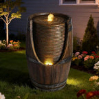 24.8" Outdoor Water Fountain with Lights, Rustic Barrel Outdoor Fountains and Waterfalls, Farmhouse Garden Water Fountain for Patio Porch Yard by Unknown