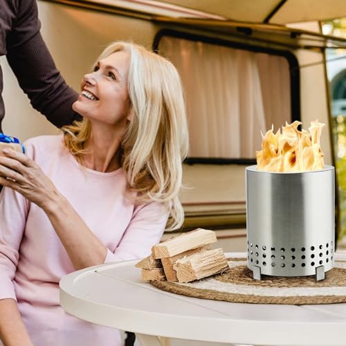Stainless Steel Fire Pit Mini Bonfire Pit Iron Camping Stove Table Tabletop Smokeless Fire Pit Outdoor Firepit for Picnic Backyard Patio Garden Wood Burning Grill Travel (Silver) - Image 5