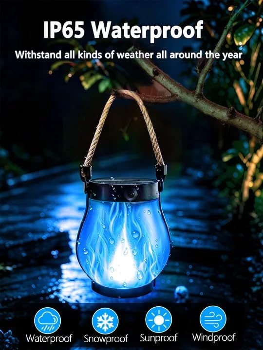 4 Pack Solar Lanterns Outdoor Waterproof Blue Solar Halloween Flame Lights - Image 4