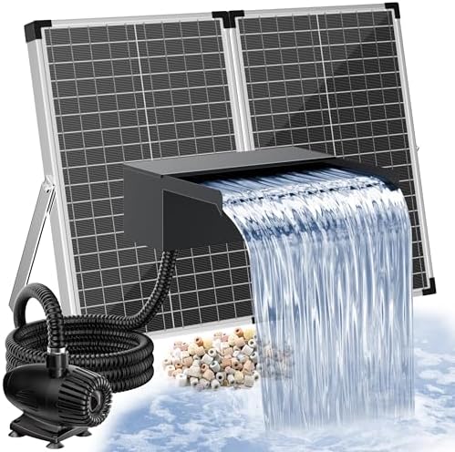 POPOSOAP 70W Solar Pond Waterfall Spillway with Fountain Pump, 304 Stainless Steel Pond Spillway & Filtration System with 9.8FT Tubing for Garden Ponds Landscape Water Features-P5703Y by POPOSOAP