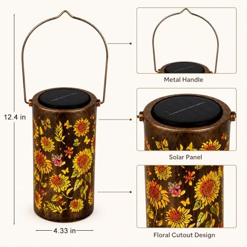 Colorful Solar Lanterns Outdoor Waterproof, Garden Decor Gifts for Women Mom Grandma - LED Colorful Sunflower Solar Powered Lights Metal Hanging Lantern for Outside Garden Patio Yard Lawn Porch Decor - Image 3