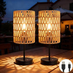 Rechargeable Outdoor Table Lamps, Rattan Boho Cordless Battery Operated Table Lamps, Patio Lamp for Living Room, Balcony, Bedside Decor- Set of 2 (Beige) by ALLFORTUNE