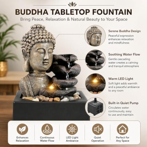Ferrisland Indoor Table Waterfall Resin Fountain with LED Warm Light - Image 3