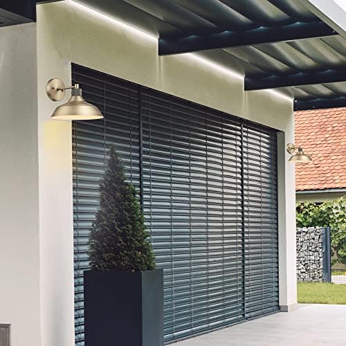 Globe Electric 44841 Sutton Outdoor Wall Sconce, Matte Brass Light Fixture, Front Porch Light or Outdoor Barn Light, Exterior Light Fixture, Textured Socket Detail, Modern Farmhouse Porch Lights, 9'' - Image 2