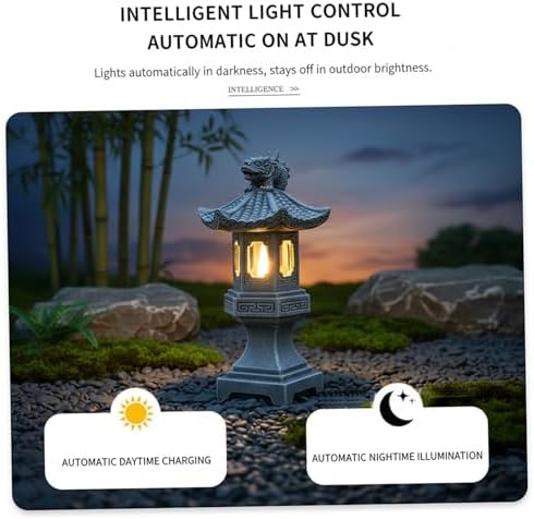 Pagoda Garden Statue, Resin Solar Japanese Pagoda Lantern, Decorative Zen Garden Landscape for Yard Patio Lawn, Style4 - Image 4