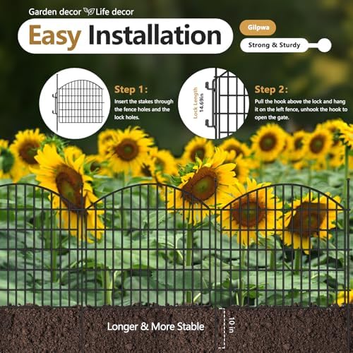 10 Panels Garden Fencing Animal Barrier with Lock, 24in (H) x 20ft (L) No Dig Dog Fence Outdoor for Yard Rustproof Decorative Fences Tall Metal Panel Wire Border Rabbit Ground Stakes - Image 3