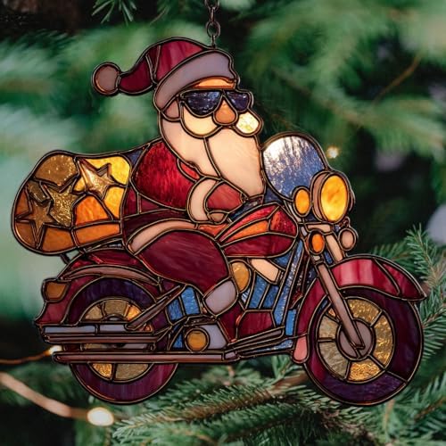 Cool Santa Riding Motorcycle Mosaic Acrylic Suncatcher - Image 4