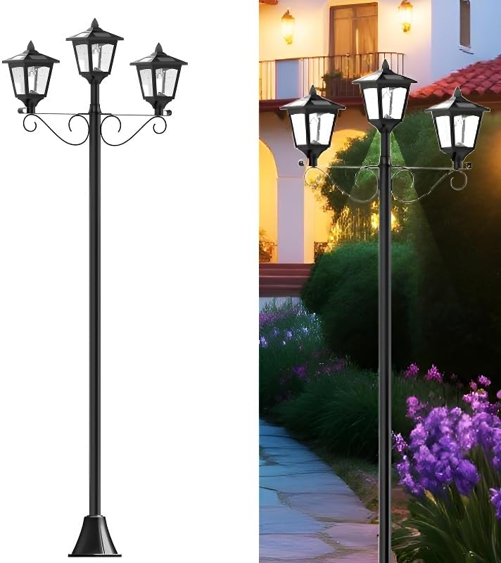 72 Inch Solar Lamp Post Light Outdoor, Triple Head Waterproof LED for Driveway Garden Patio Yard Pathway by Unknown