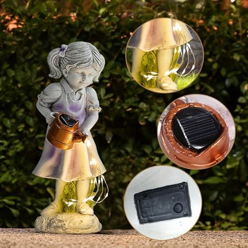 Little Girl Statue with Solar Lights Resin Art Sculpture Decoration for Outdoor, Garden Patio Decoration, Children's Day, Best for Child - Image 4