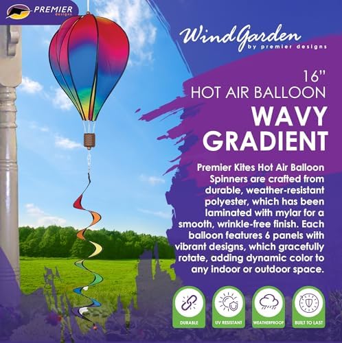 Hot Air Balloon Hanging Garden Spinner 16" - Vibrant Wavy Gradient Design, Weather-Resistant Outdoor Decor, Durable & Lightweight for Patios, Yards, and Gardens - Eye-Catching Wind Spinner - Image 2
