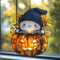Cute Ghost Reading Books Acrylic Suncatcher by AVAGAN