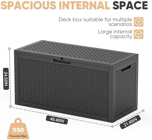 EasyUp 110 Gal Waterproof Outdoor Storage Box UV Resistant Deck Box - Image 3