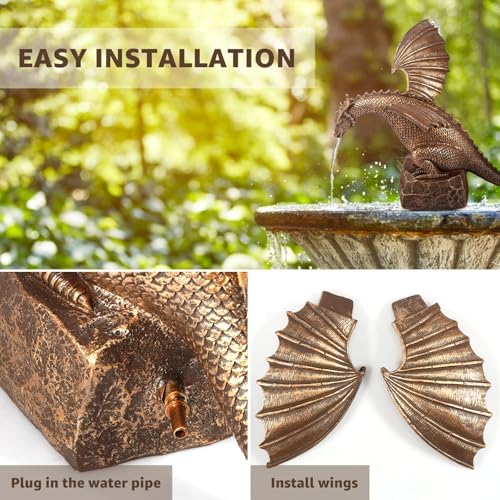 Dragon Water Fountain Décor, Resin Garden Dragon Statue Fountain, Vintage Dragon Waterfall Fountain Sculpture, Vivid Dragon Fountain Ornament for Outdoor Yard Garden - Image 6